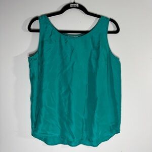 Vintage Sarah Morgan 100% Silk Teal Tank Top Sleeveless Scoop Neck Blouse M